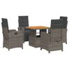 vidaXL 5-delige Tuinset met kussens poly rattan grijs