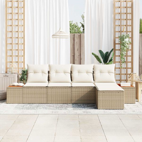 vidaXL Tuin Sofa Set met kussen 5 pcs Beige en Cr&egrave;me Poly Rattan