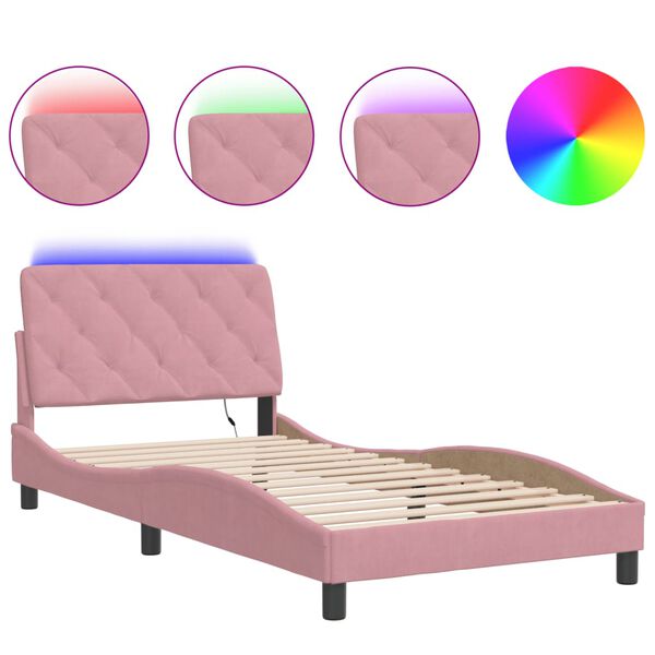 vidaXL Bedframe met LED zonder matras fluweel roze 100x200 cm