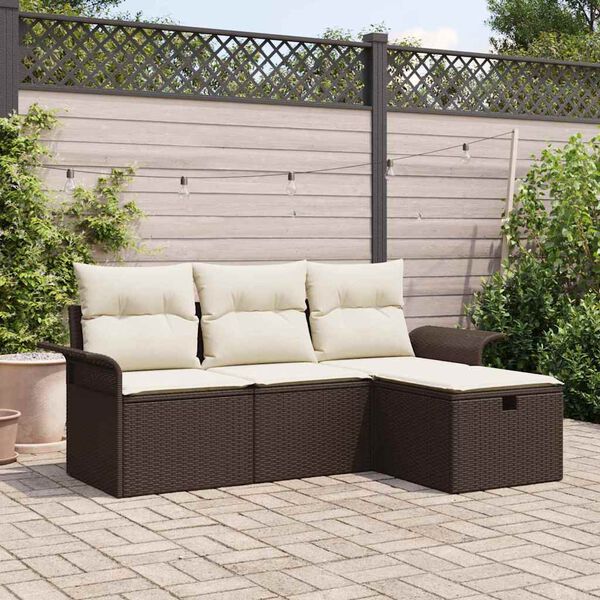 vidaXL Tuin Sofa Set met kussen 4 pcs Bruin en Crème poly rattan