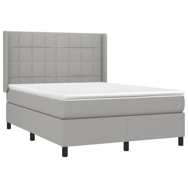 vidaXL Boxspring met matras en LED stof lichtgrijs 140x190 cm