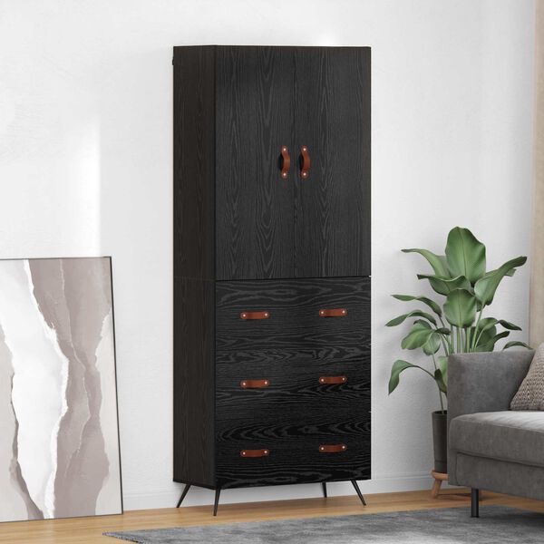 vidaXL Highboard met lade Zwart Eiken 69,5 x 34 x 180 cm Bewerkt hout