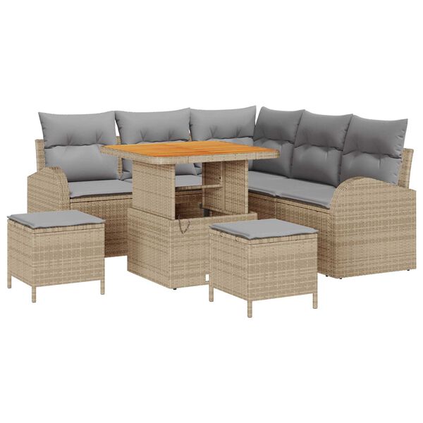 vidaXL Tuinbankenset met kussen 8 pcs Beige poly rattan