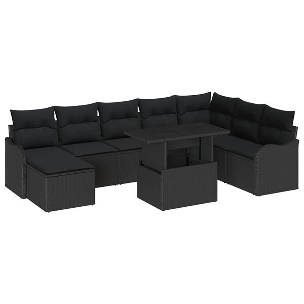 vidaXL Tuin Sofa Set met kussen met opslag 9 pcs Zwart Poly riet