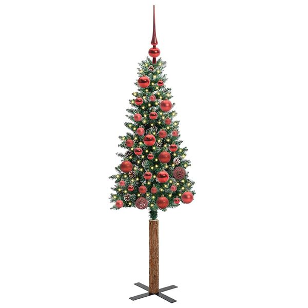 vidaXL Slanke Kerstboom Groen en Wit 150 cm PVC en massief dennenhout