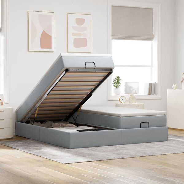 vidaXL Ottoman bed met matrassen 160x200cm stof lichtgrijs