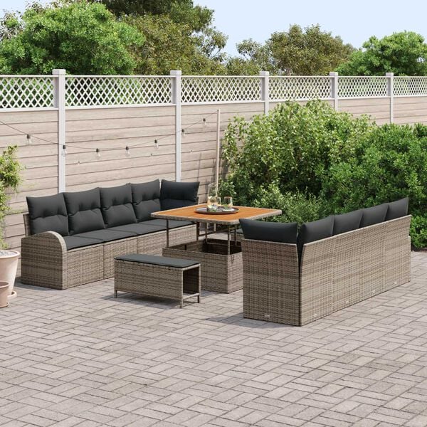 vidaXL Tuinbankenset met kussen 11 pcs Grijs poly rattan
