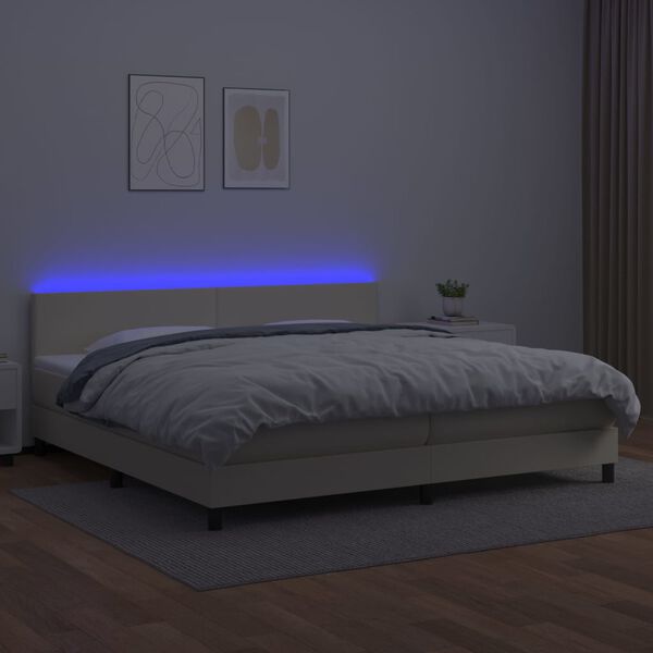 vidaXL Boxspring met matras en LED kunstleer cr&egrave;mekleurig 200x200 cm