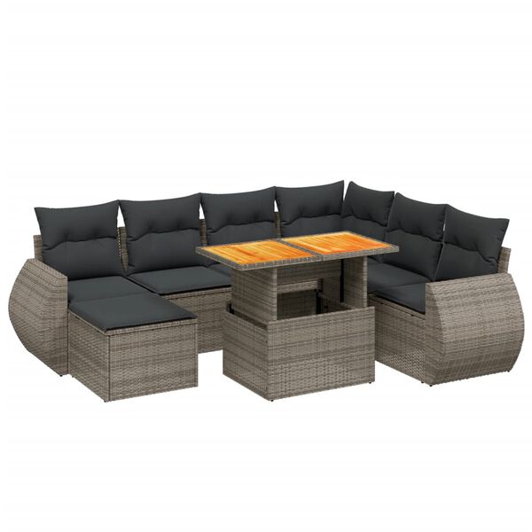 vidaXL 8-delige Loungeset met kussens poly rattan grijs