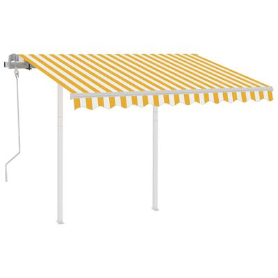 vidaXL Luifel handmatig uittrekbaar met palen 3,5x2,5 m geel en wit