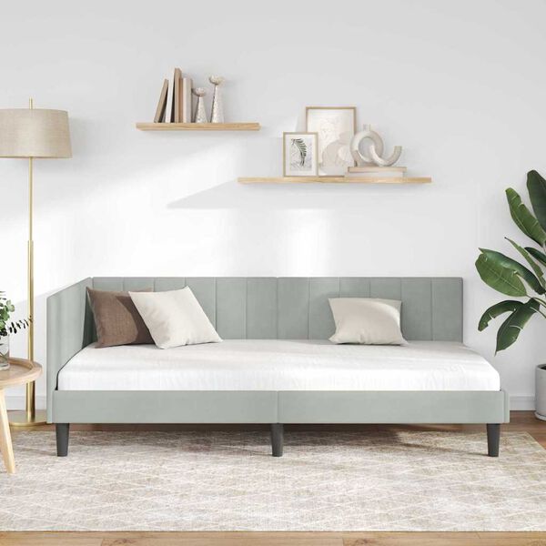 vidaXL Hoekbedframe met hoofdeinde Lichtgrijs 90 cm x 190 cm Fluweel