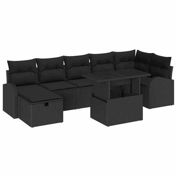 vidaXL Tuin Sofa Set met kussen met opslag 8 pcs Zwart Poly riet