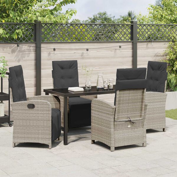 vidaXL Tuin eettafelset met kussen 5 pcs Lichtgrijs poly rattan