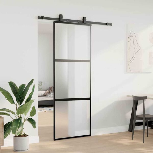 vidaXL Schuifdeur met beslagset 76x205 cm gehard glas zwart