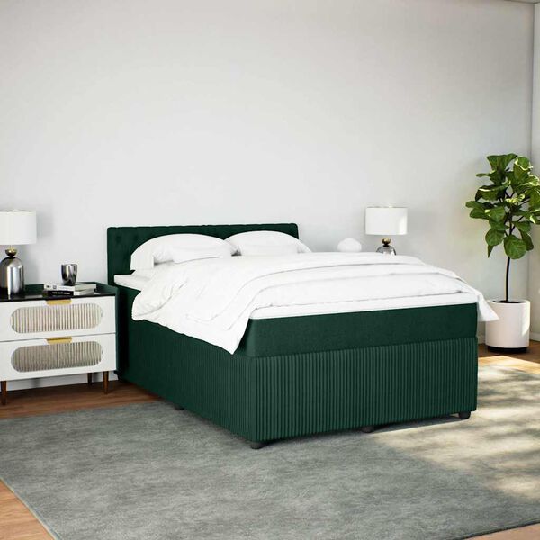vidaXL Boxspring met matras fluweel donkergroen 140x190 cm