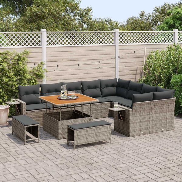 vidaXL Tuinbankenset 12 pcs Grijs poly rattan