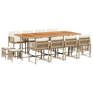 vidaXL 13-delige Tuinset met kussens poly rattan beige