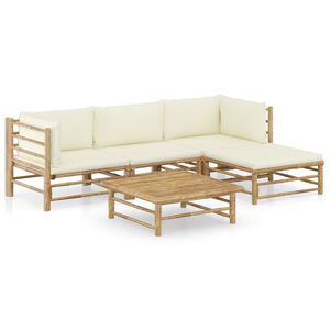 vidaXL 5-delige Loungeset met cr&egrave;mewitte kussens bamboe