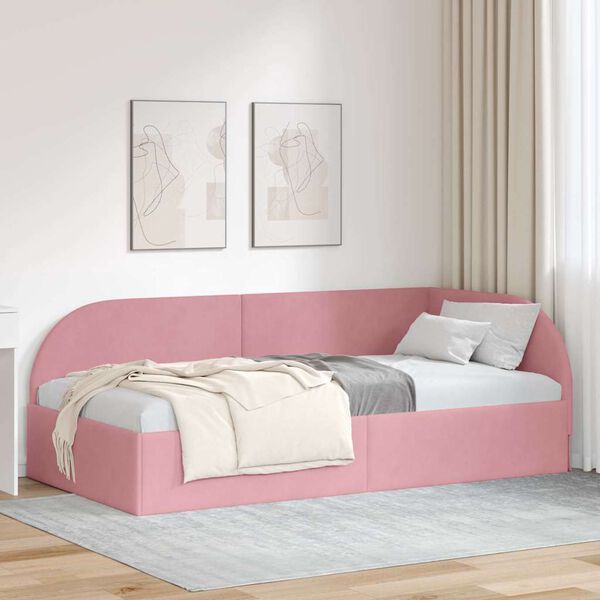 vidaXL Hoekbedframe met hoofdeinde Roze 100 cm x 200 cm Fluweel