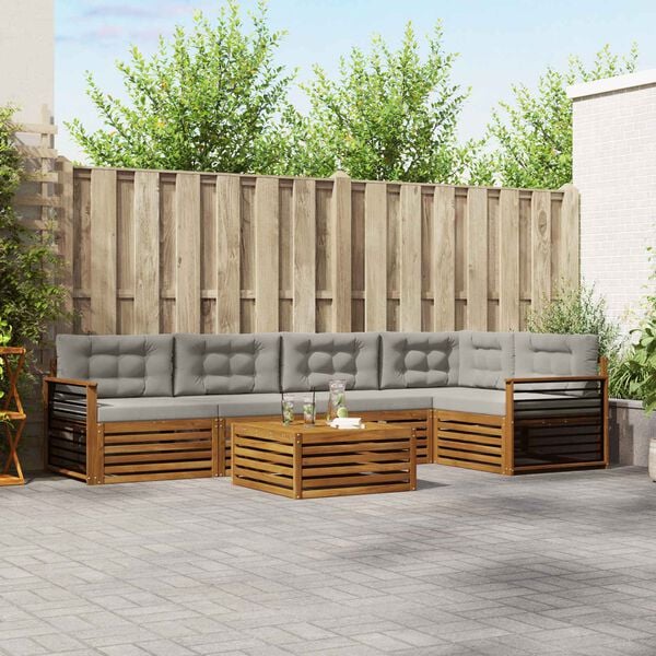 vidaXL Buiten bankenset met kussen 6 pcs Natuurlijk en Lichtgrijs