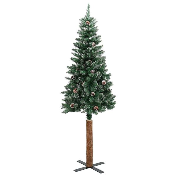 vidaXL Slanke Kerstboom Groen en Wit 180 cm PVC en massief dennenhout