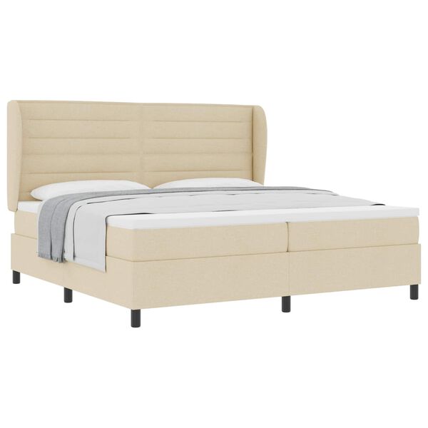 vidaXL Boxspring bed met matras met hoofdeinde Cr&egrave;me 200 x 200 cm Stof