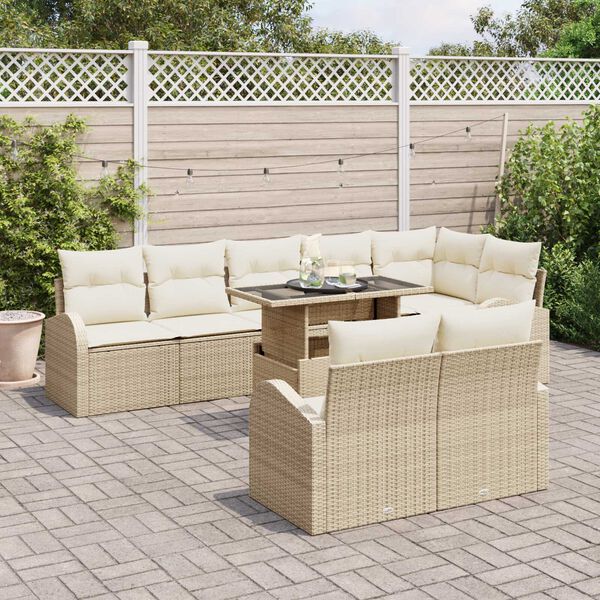 vidaXL Tuin Sofa Set met kussen met opslag 9 pcs Beige Poly riet