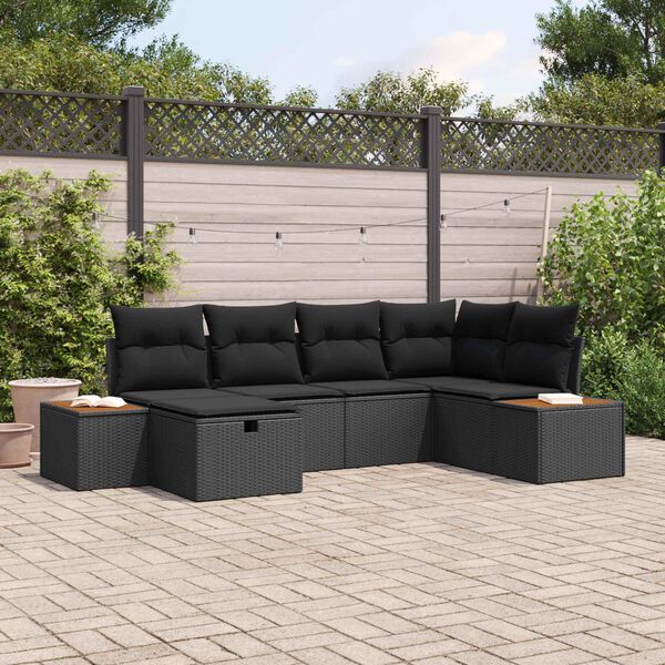 vidaXL Tuin Sofa Set met kussen met opslag Zwart poly rattan