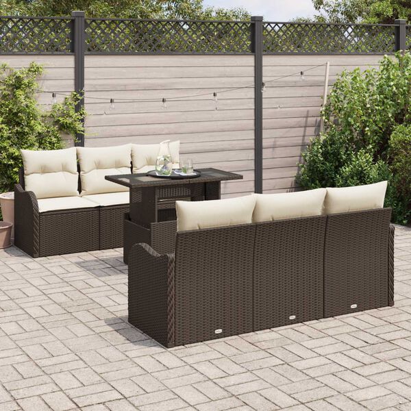 vidaXL Tuin Sofa Set met kussen 7 pcs Bruin Poly riet