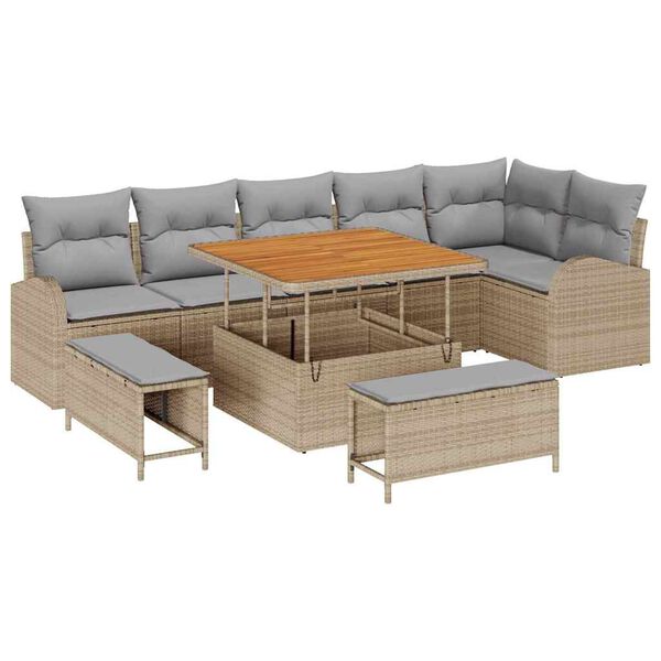 vidaXL Tuin Sofa Set met kussen met opslag 9 pcs Beige en Licht Grijs