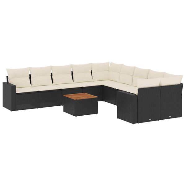 vidaXL 11-delige Loungeset met kussens poly rattan zwart