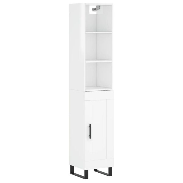vidaXL Hoge kast 34,5x34x180 cm bewerkt hout hoogglans wit