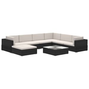vidaXL 8-delige Loungeset met kussens poly rattan zwart