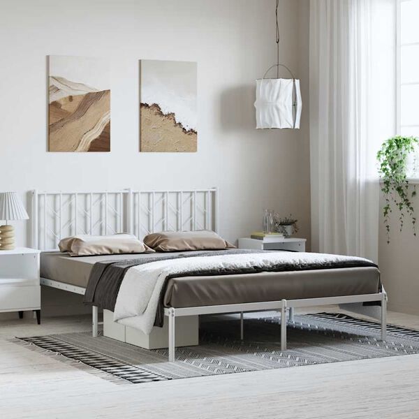 vidaXL Bedframe met hoofdbord metaal wit 150x200 cm