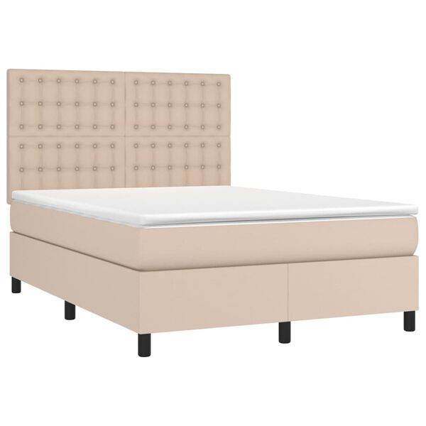 vidaXL Boxspring met matras kunstleer cappuccinokleurig 140x190 cm