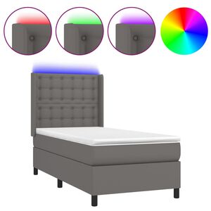 vidaXL Boxspring met matras en LED kunstleer grijs 80x200 cm