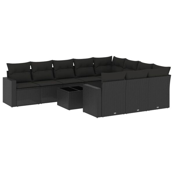 vidaXL 11-delige Loungeset met kussens poly rattan zwart