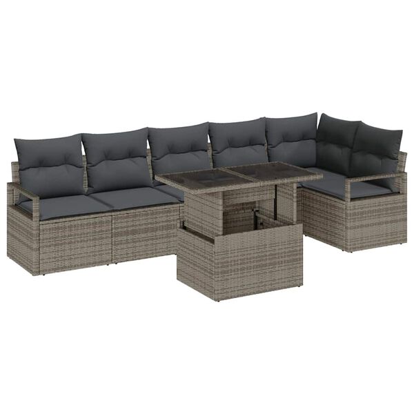 vidaXL Tuin Sofa Set met kussen 7 pcs Grijs Poly riet
