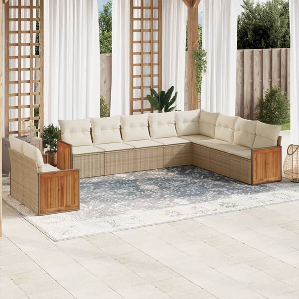 vidaXL 10-delige Loungeset met kussens poly rattan beige