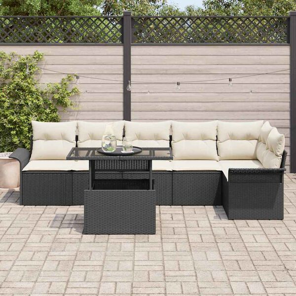 vidaXL Tuin Sofa Set met kussen 7 pcs Zwart Poly riet