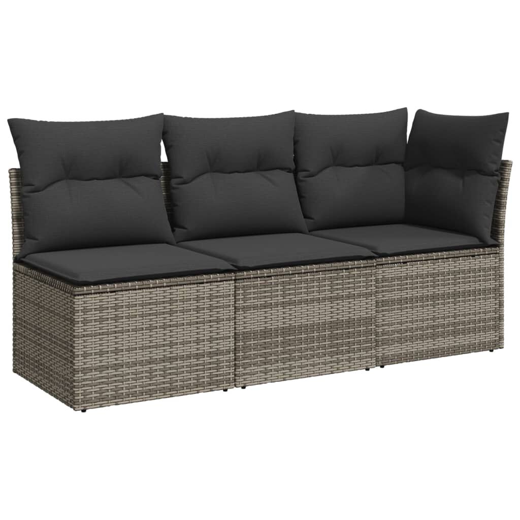 vidaxl vidaXL Tuinbank 3-zits met kussens poly rattan grijs