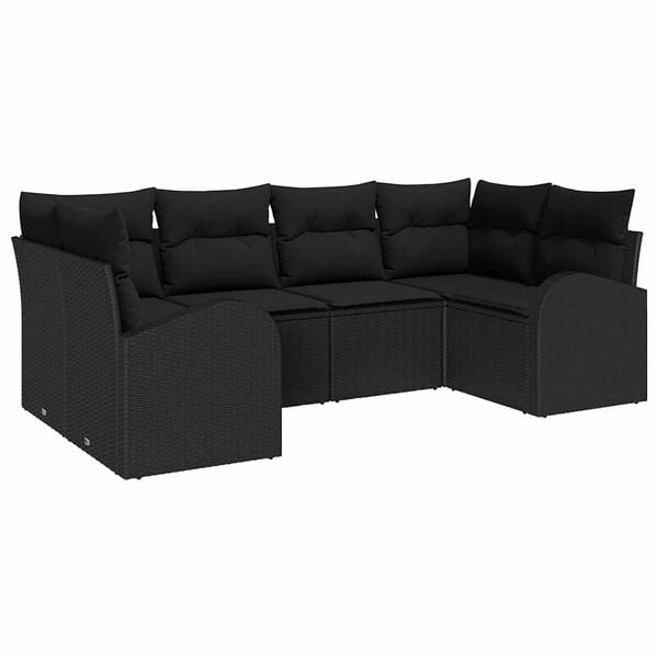 vidaXL Tuinbankenset met kussen met opslag 6 pcs Zwart poly rattan