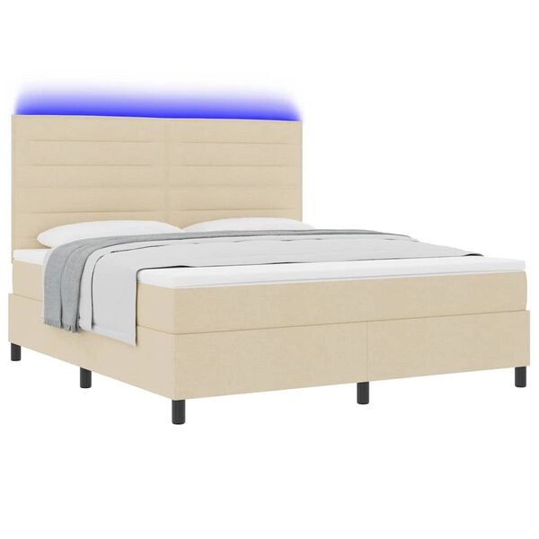 vidaXL Boxspring bed met matras met LED Cr&egrave;me 180 x 200 cm Stof