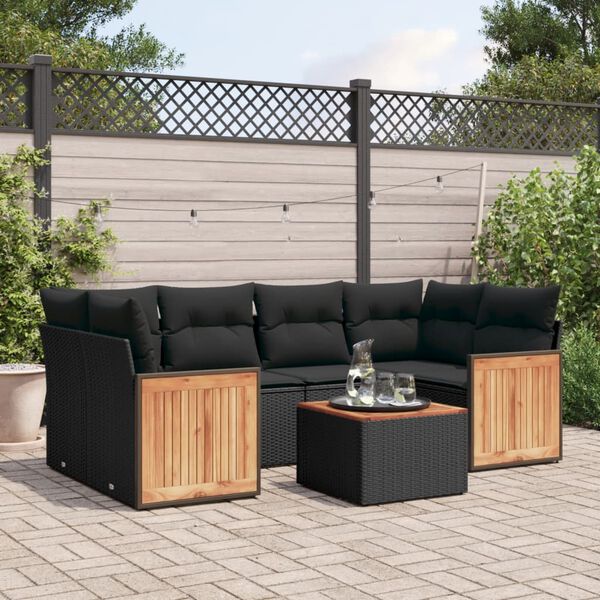 vidaXL 7-delige Loungeset met kussens poly rattan zwart