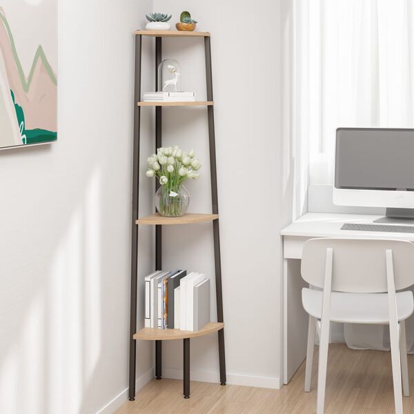 vidaXL Hoekkast met 4 lagen lichtbruin en zwart 45,5x31,5x150 cm