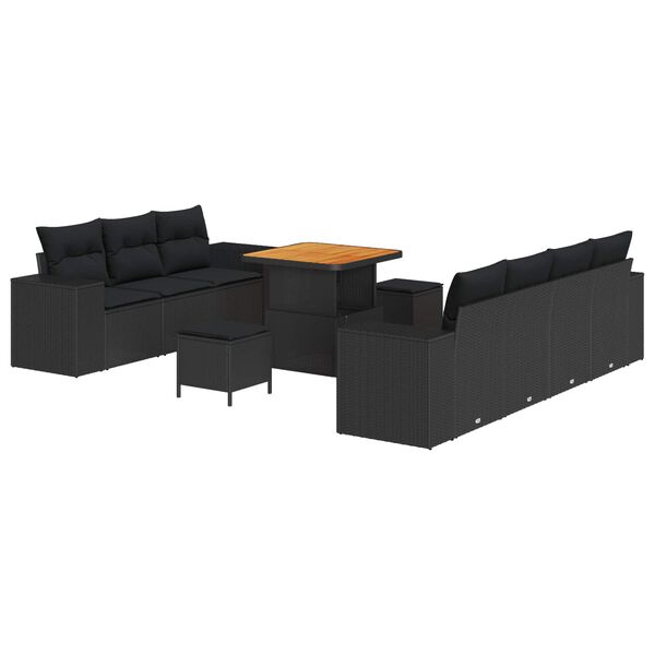 vidaXL Tuin Sofa Set met kussen met opslag 10 pcs Zwart Poly Rattan