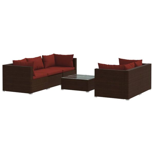 vidaXL 6-delige Loungeset met kussens poly rattan bruin