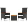 vidaXL 3-delige Loungeset poly rattan en massief acaciahout zwart