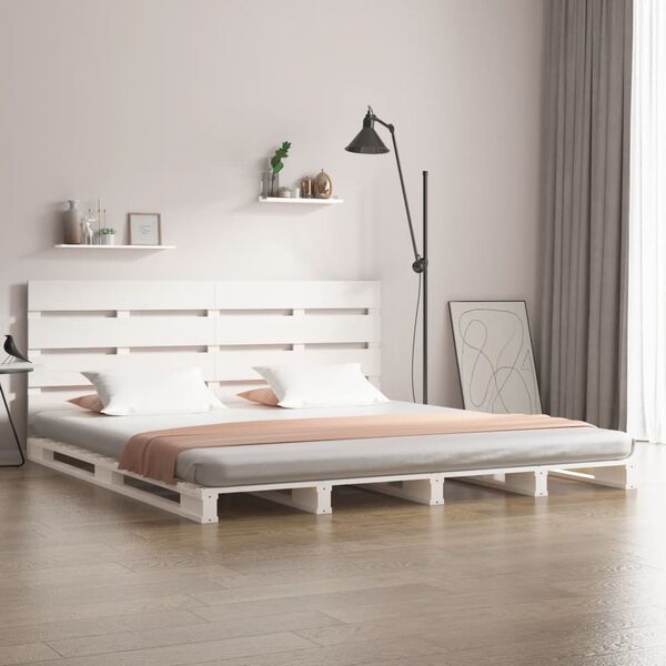 vidaXL Bedframe zonder matras massief grenenhout wit 135x190 cm
