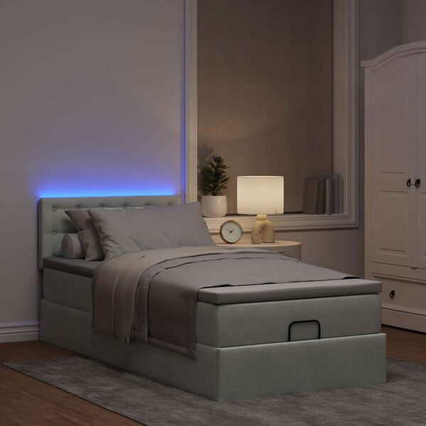 vidaXL Ottoman bed met matras en LED's 100x200 cm fluweel lichtgrijs